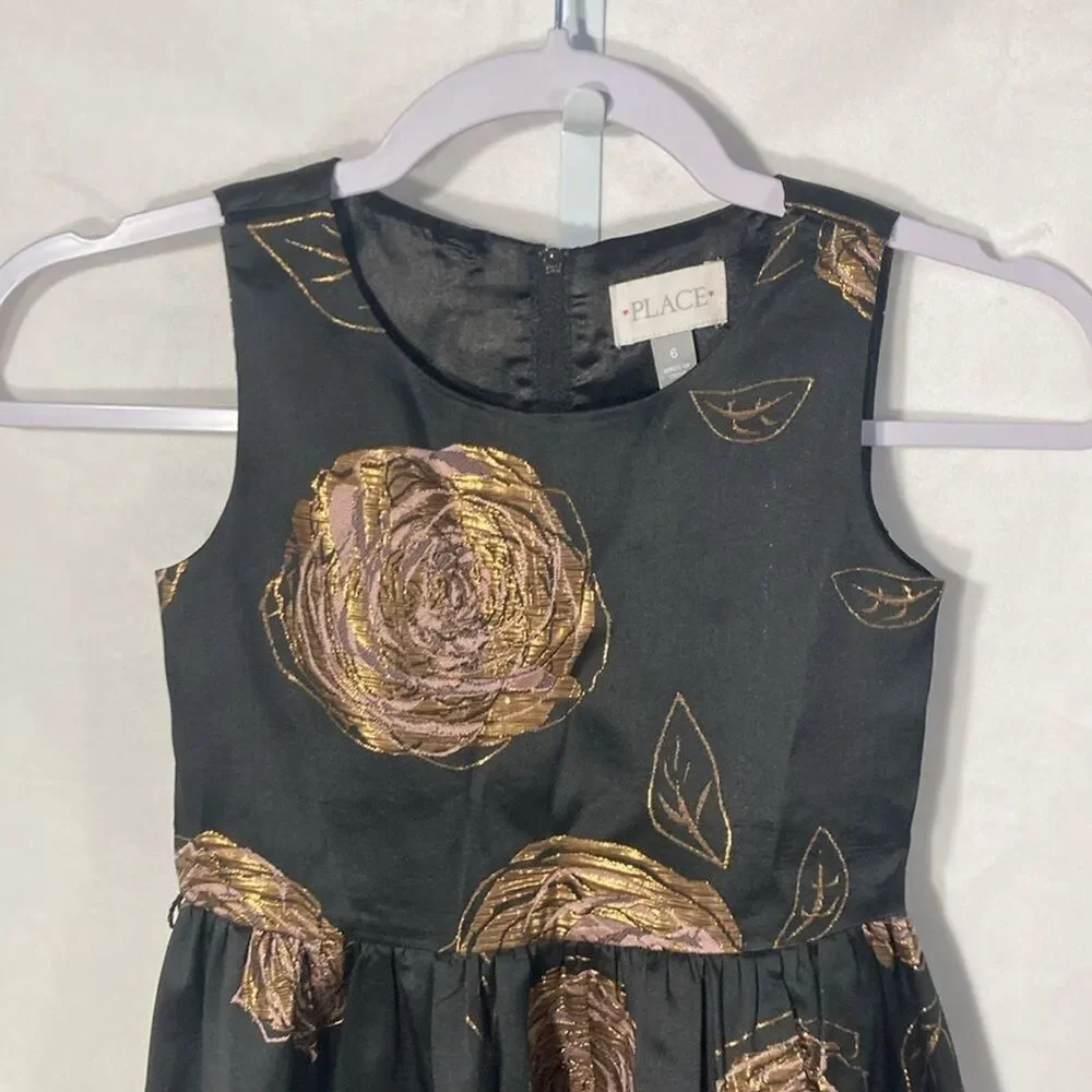 CHILDREN’S PLACE black gold purple floral sleeveless a-line dress 6